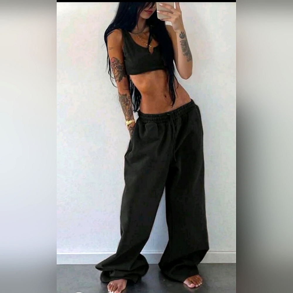 Women's Black Wide-Leg Pants 2piece set Final Price Last One
